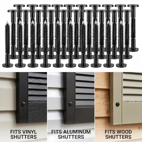 3 Inch Vinyl Shutter Fasteners 50 Pack, Black Shutter Pegs, Peg Lok Pins, Screws & Shutter Nail Anchors for Exterior Wood, Aluminum & Vinyl Window Shutters