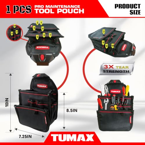 Electrician Tool Pouch, 10 Pockets Tool Belt Pouches with Quick Release Belt Clip, Utility Mini Tool Organizer Pouch for Carpenter, Construction, Technician Carpenter Pouch