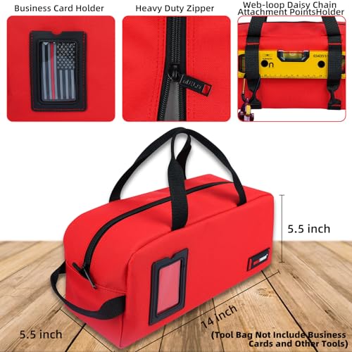 MELOTOUGH Canvas Tool Bags 14 Inch Tool Tote Bag with Zipper Heavy Duty Portable Tool Bag Organizer for Electrician,Technician,Mechanic(Black&Red) B-Black & Red