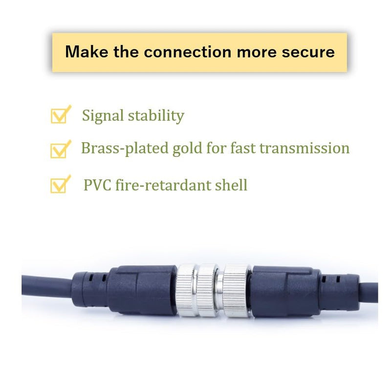 M12 8-Pin Male to Female Connector Cable – Industrial Waterproof Sensor Extension Wire, A-Coded Safe Signal Cord for Automation, Robotics, Machinery 10m 8pin Male to Female