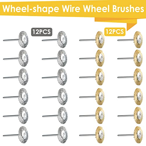 72 PCS Wire Wheel Brushes Kit Brass and Steel Wire Wheels Pen Brushes Set for Rotary Tools Polish Clean Tools