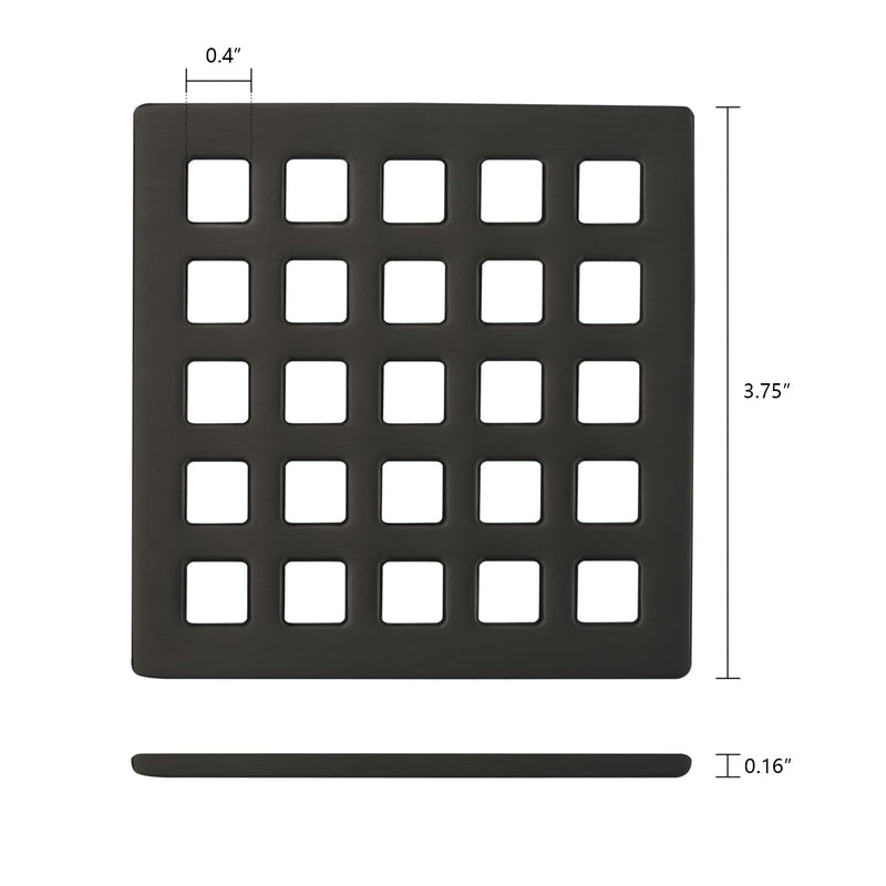 Uni-Green 3-3/4 inch Square Shower Drain Grate - 3.75" Matte Black Shower Floor Drain Cover Replacement - SUS304 Stainless Steel Hair Catcher/Drain Strainer for Bathrooms, Showers