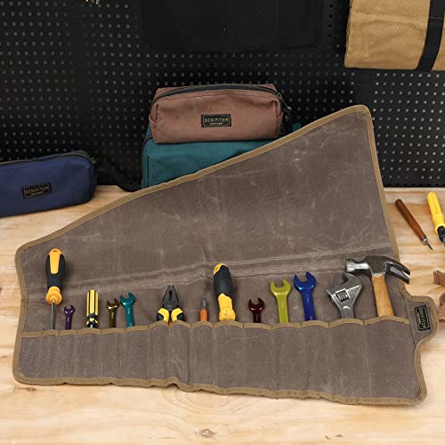 Tool Roll Up Organizer Bag, Heavy Duty 16oz Waxed Canvas Wrench Roll Up Bag with Straps, Multi-Purpose Tool Pouch (Grey) Grey