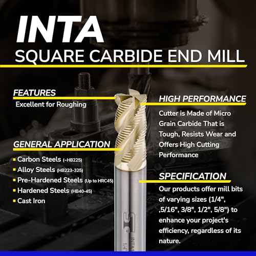 SPEED TIGER INTA Carbide Roughing End Mill - for Alloy Steels/Hardened Steels - Micro Grain Carbide End Mill - ZrN-A Coating - 4-Flute - INTA5/16-4 (1 Piece, 5/16") 1 5/16 in