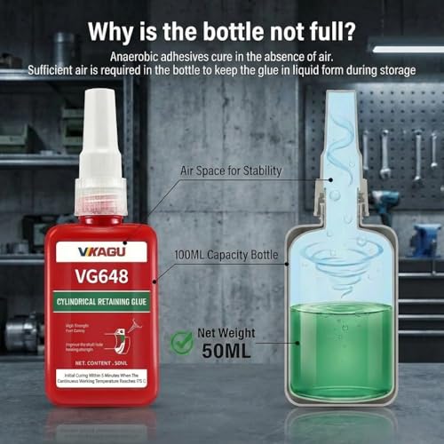 VG648 Retaining Compound, High Strength Anaerobic Adhesive for Cylindrical Assemblies, Bearings, Shafts & Gears - High Temp (350°F), Fast Curing, Green, 1.69 fl oz VG648 1 Pack