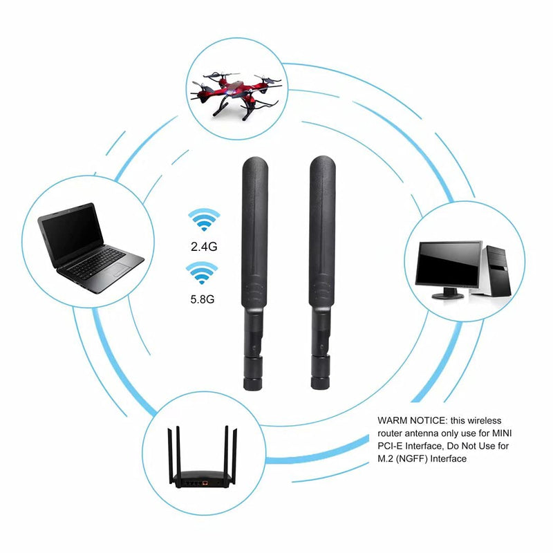 2 x 8dBi WiFi RP-SMA Male Antenna 2.4GHz 5.8GHz Dual Band +2 x 15CM U.FL/IPEX to RP-SMA Female Pigtail Cable for Mini PCIe Card Wireless Routers, PC Desktop, Repeater, FPV UAV Drone and PS4 Build