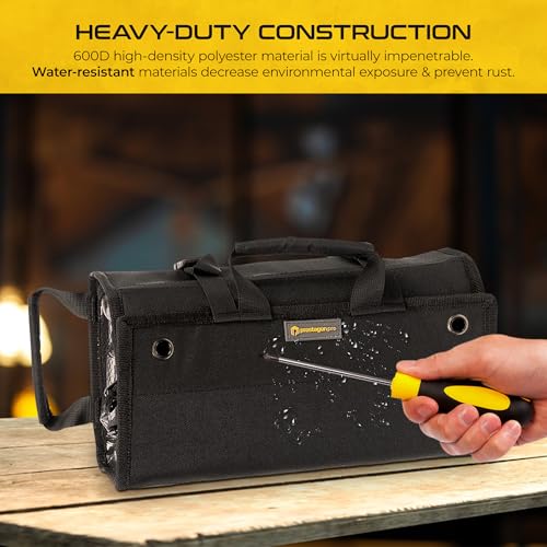 Heavy-Duty Roll Up Tool Bag Organizer w/Transparent Pockets for Quick View & Easy Access. 7 Reinforced Pockets w/Zippers, Multiple Carrying & Hanging Handles, Elastic Organizers & Adjustable Strap Black - Classic Roll Up