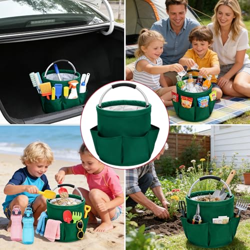 17L Foldable Waterproof Storage Basket with 6 Pockets,Dark Green 17L Dark Green