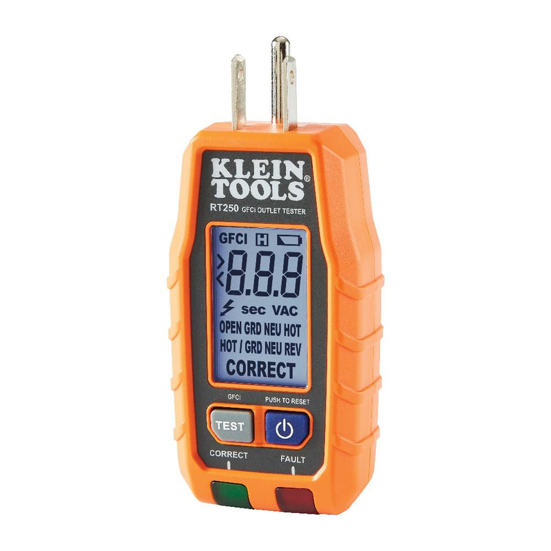 Klein Tools RT250 GFCI Outlet Tester with LCD Display, Electric Voltage Tester for Standard 3-Wire 120V Electrical Receptacles Receptacle Tester