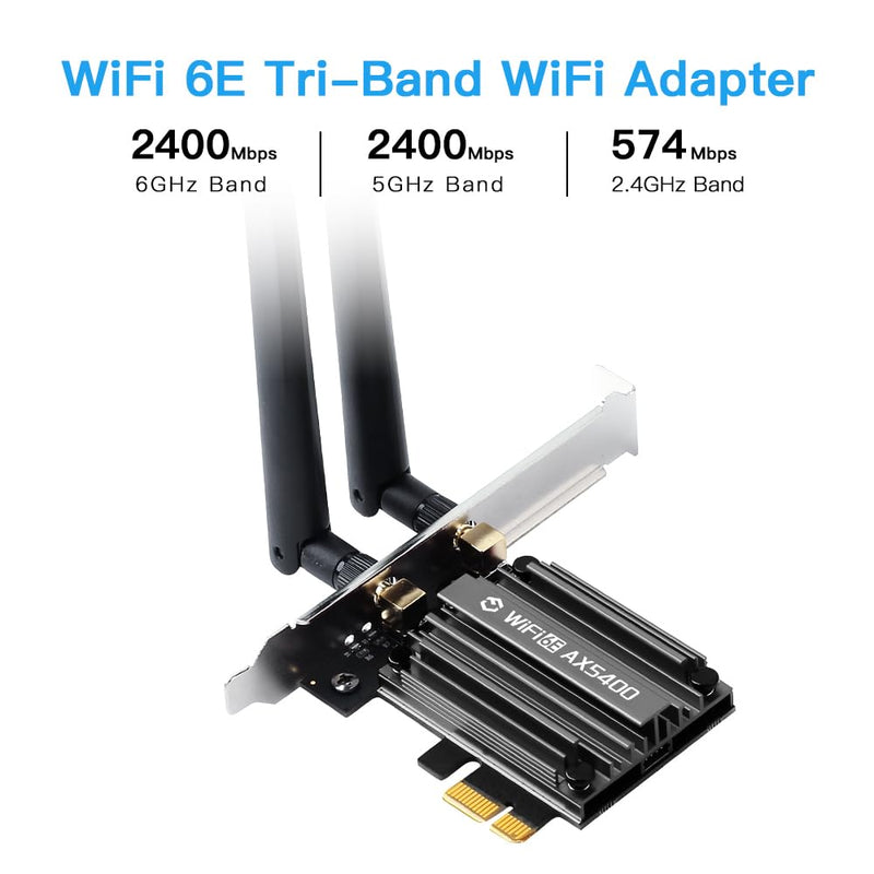 WiFi 6E PCIe Card AX5400Mbps Tri-Band Wireless Adapter (2.4G/5G/6GHz) BT 5.3 WPA3 802.11AX WiFi Adapter with MU-MIMO for Desktop PC - Windows 10/11 Compatible