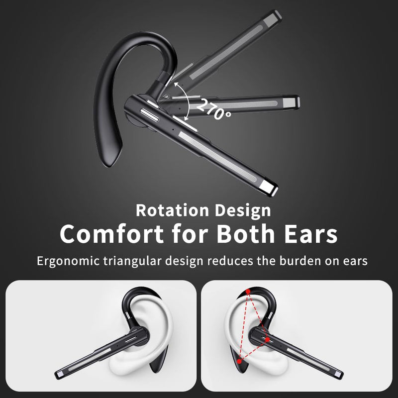 Hsility Bluetoth Earbuds with Mic for Office 270 Degree Rotatble Wireless Earbuds for Truck Driver | 100Hrs Talk Time Wireless Earpiece Mic CVC8.0 Noise Cancelling Wireless Earbud with 500 mAh Charging Case for Truck Driver Sliver