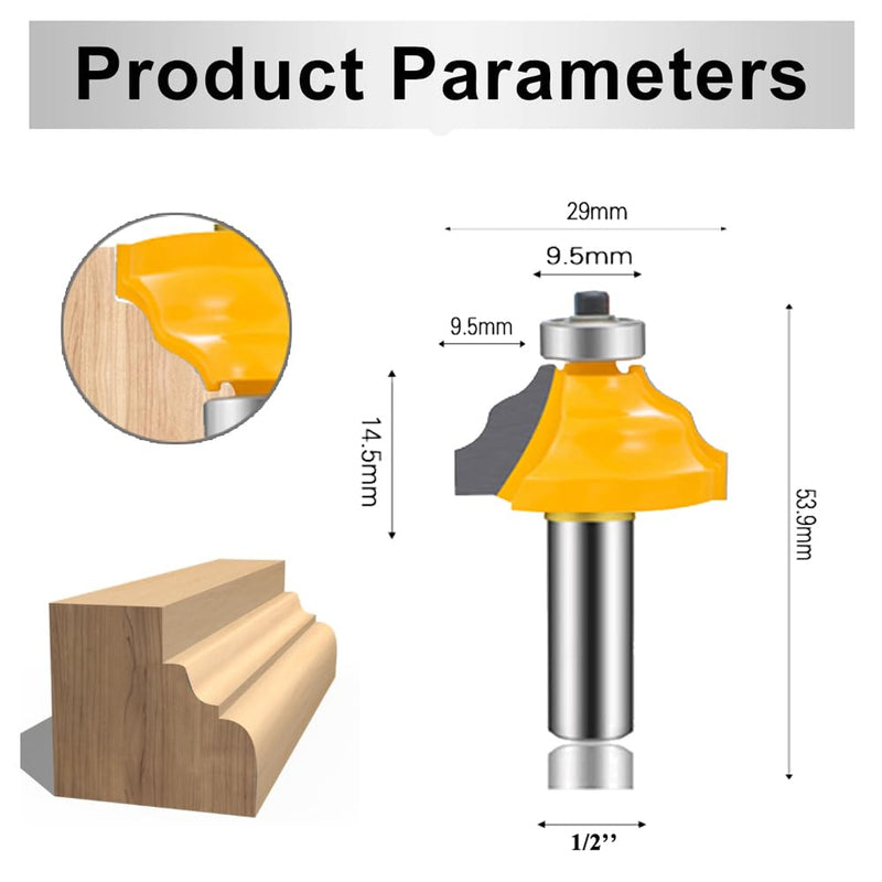 LEATBUY Woodwork Router Bits Set 1/2 Inch Shank Router Bit 3PC Half Round Wood Door Cabinet Shelf Edge Cutting Router Bits Sets Radius 1/8", Woodworking Milling Tool Router Set Cutter (KY4) KY4