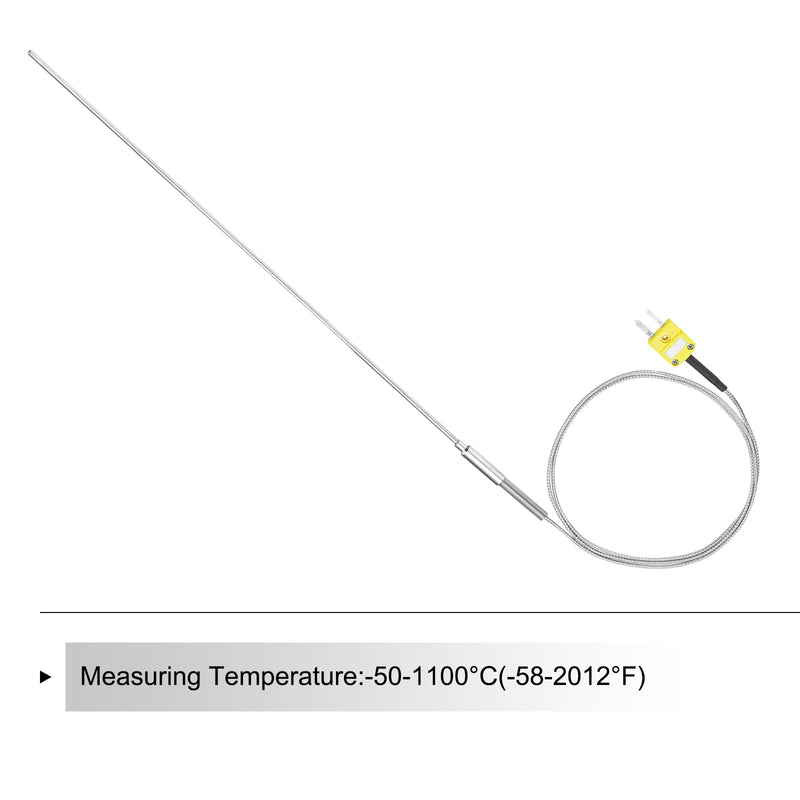 MECCANIXITY K Type Thermocouple with Plug, Meter Temperature Sensor Probe -50 to 1100°C(-58 to 2012°F) Stainless Steel, 3x450mm 3.3ft Wire