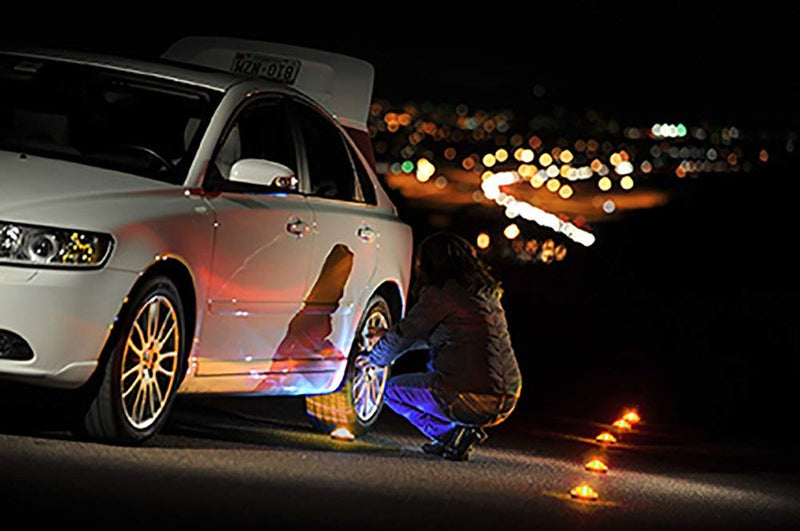 Emergency LED Road Flare Kit Set of 3 LED Bright Roadside Beacons with Magnetic Base Flashing or Steady Red Lights Includes Storage Bag