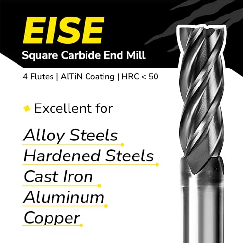 SPEED TIGER EISE 1/16" Carbide Square End Mill - 4 Flutes Milling Bits Set for Alloy Steels, Hardened Steels, Aluminum, Copper, Cast Iron, HRC 50 Deg AlTiN Coating, CNC Router Bits (5pcs)