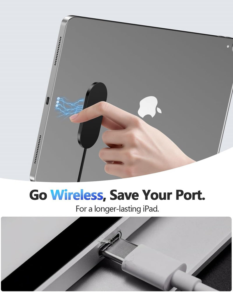 Magnetic Wireless Charger for iPad Pro 11 (1st/2nd/3rd/4th) & iPad Air 11 (M2/M3) & iPad Air 10.9 (4t, 27W Fast Charging Smart Connector Alloy Wireless Charging Pad with USB-C Cord Cable 11inch 1st-4th Gen