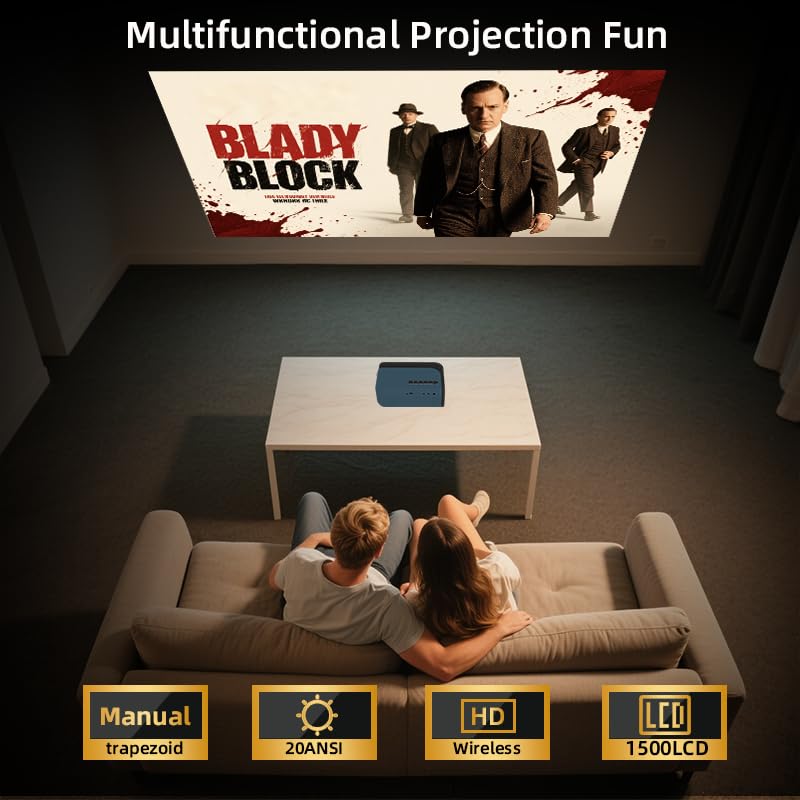 Mini Projector, HD 1080P WiFi Video Projector, Portable Outdoor Projector with Tripod, Gift for Kids, Home Theater Movie Phone Projector Compatible with USB, AV, Smartphone/Tablet/Laptop (cyan) cyan