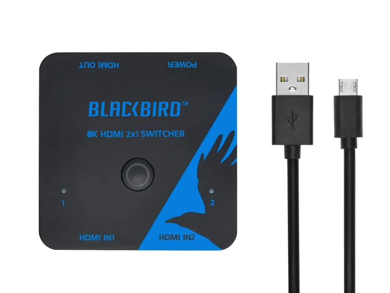 Monoprice 2x1 HDMI Switch, 8K@60Hz, 4K@120Hz, 48Gbps, HDMI 2.1, HDCP 2.3, HDR10+ and Dolby Vision, Low Latency Support, for HDTV, Xbox, PS5/4/3, Blu-Ray Player, Fire TV, Roku - Blackbird Series