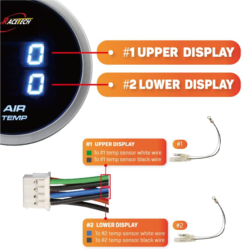 MOTOR METER RACING 52mm 2-1/16" Digital Dual Air Temperature Gauge °F Inside & Out Blue LED for Automobile Racetech Dual Air Temp