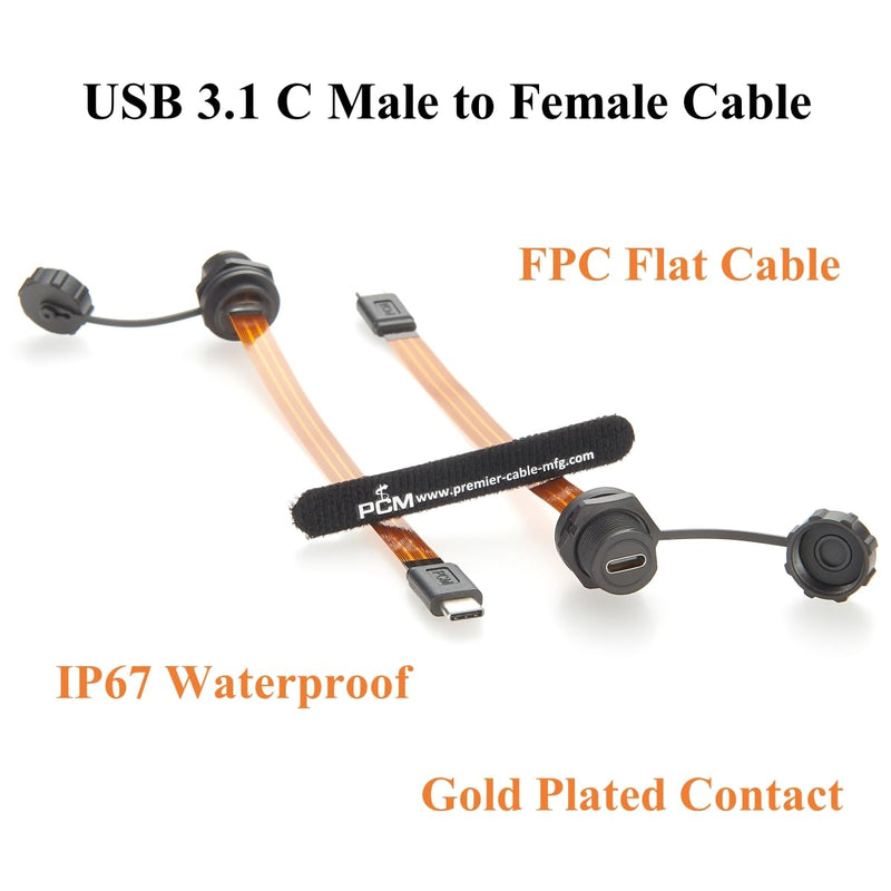 IP67 USB 3.1 Type-C Male to Female Extension Cable 10Gbps Flush Panel Mount USB 3.1 Gen2 C FPC Ribbon Flat Slim Cable 100W for Data Transfer Charging, Cabinet, Embedded PC, Automation(0.2m)