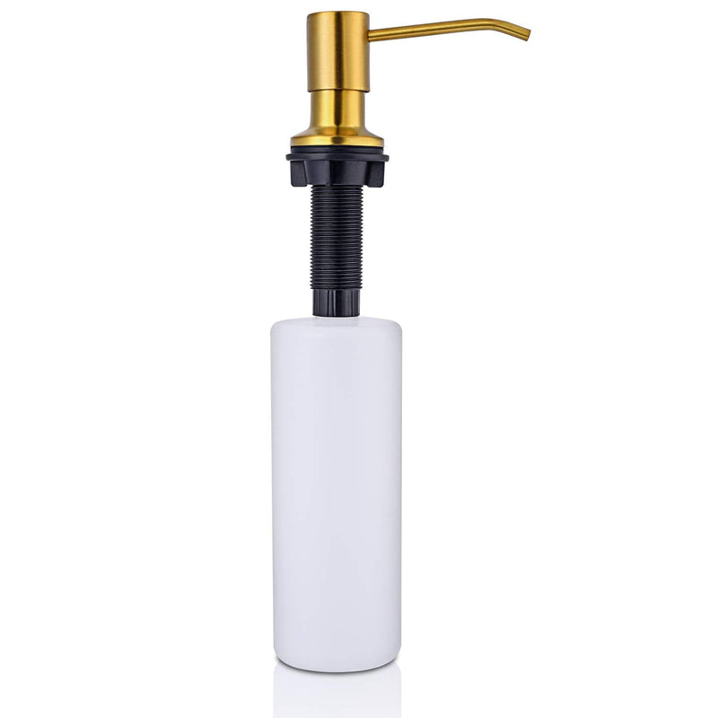 SAMODRA Soap Dispenser for Kitchen Sink, Premium Stainless Steel Pump Head 17 OZ Bottle 3.15 Inch Threaded Tube for Granite Thick Deck Installs (Brushed Brass) Gold