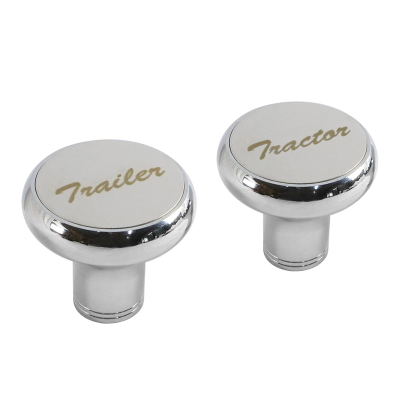 Chrome Air Valve Knob W/Glossy stainless steel "Tractor" & "Trailer" plaques Compatible with Peterbilt Kenworth Freightliner Set of 2 Air Valve Knob