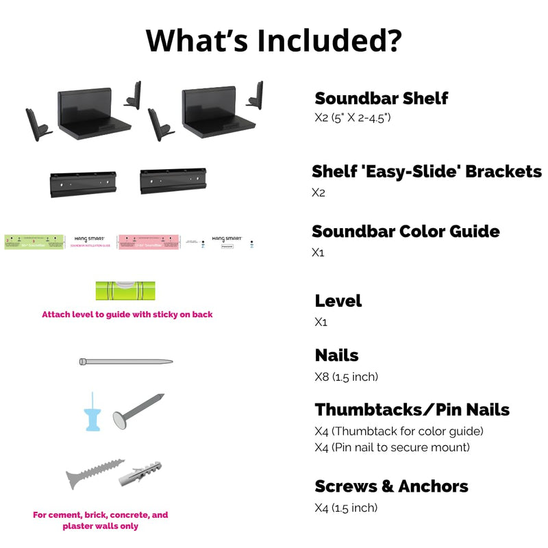 HangSmart TV Soundbar Mount NO Stud & NO Drill Easy Install, DIY Universal Sound Bar Wall Mount Bracket, Holds up to 50LBS, Adjustable fits Most Soundbars. (Black) Black 1 Pack