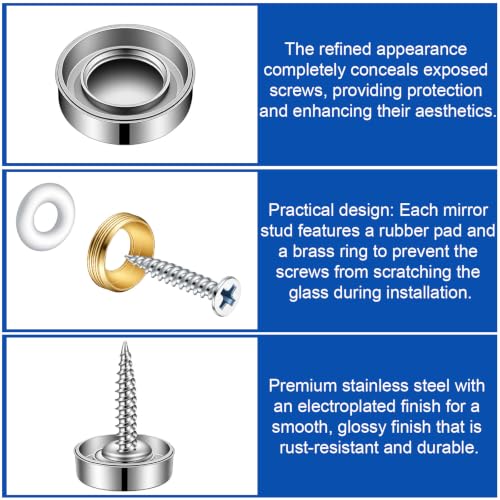 24 Pcs Screw Cap Covers Decorative Screws with Caps Mirror Stainless Steel Screw Cover Cap Brushed Finish Decorative Screws Cover Fasteners for Sign Advertising Mirrors - 0.63"/16mm Diameter