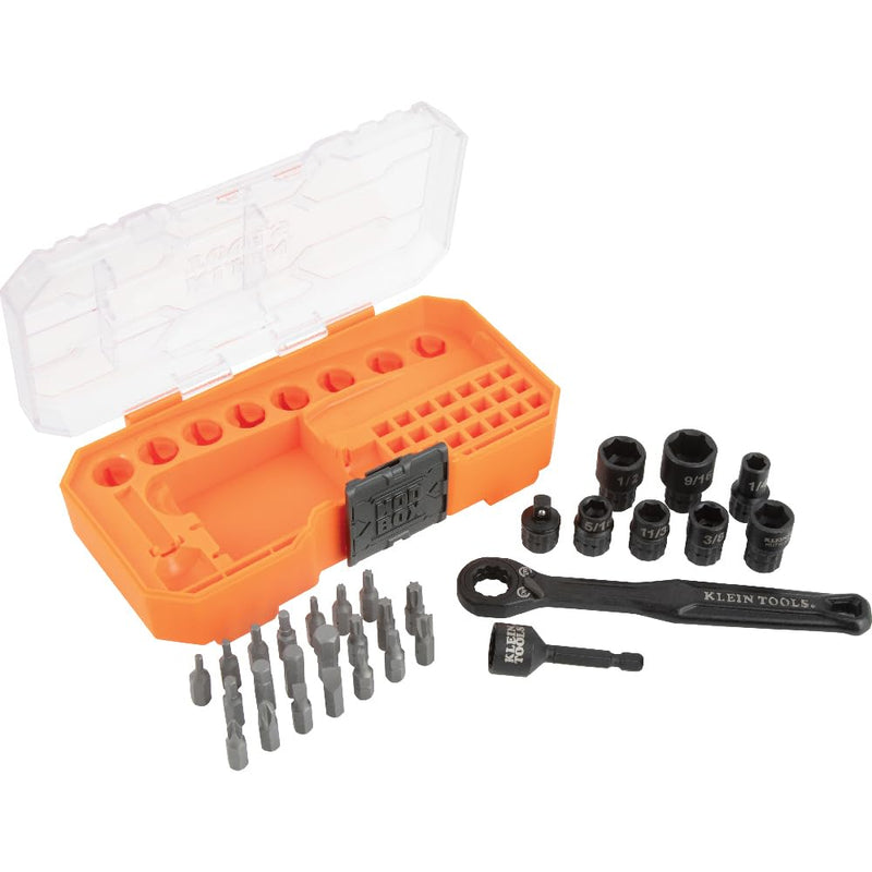 Klein Tools 65300 KNECT 32-Piece Pass Through Socket Set, SAE Impact Socket Set with MODbox Case, 1/4-Inch Drive, Sockets, Bits and Accessories Pass Through Kit
