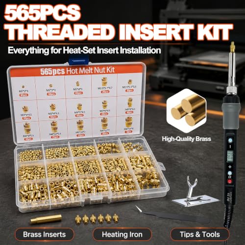 Threaded Inserts Set Heat Set Inserts with M2 M2.5 M3 M4 M5 M6 Insert-Tip