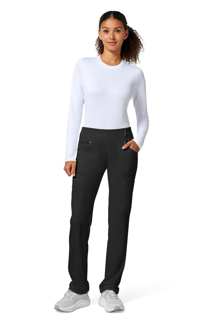 Cherokee Scrubs for Women Mid Rise Straight Leg Scrub Pants For Women Pull-on Bottoms with 6 Pockets & 360° Stretch - CK002 Medium Black