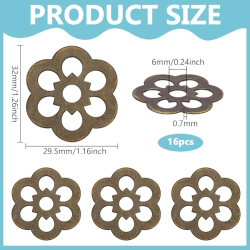 PH PandaHall 16pcs Clover Brass Backplate Washers 1.26 inch Flower Decorative Washers Brass Gasket Hardware Accessories for Interior Design Door Furniture Cabinet Drawer Decoration, Antique Bronze