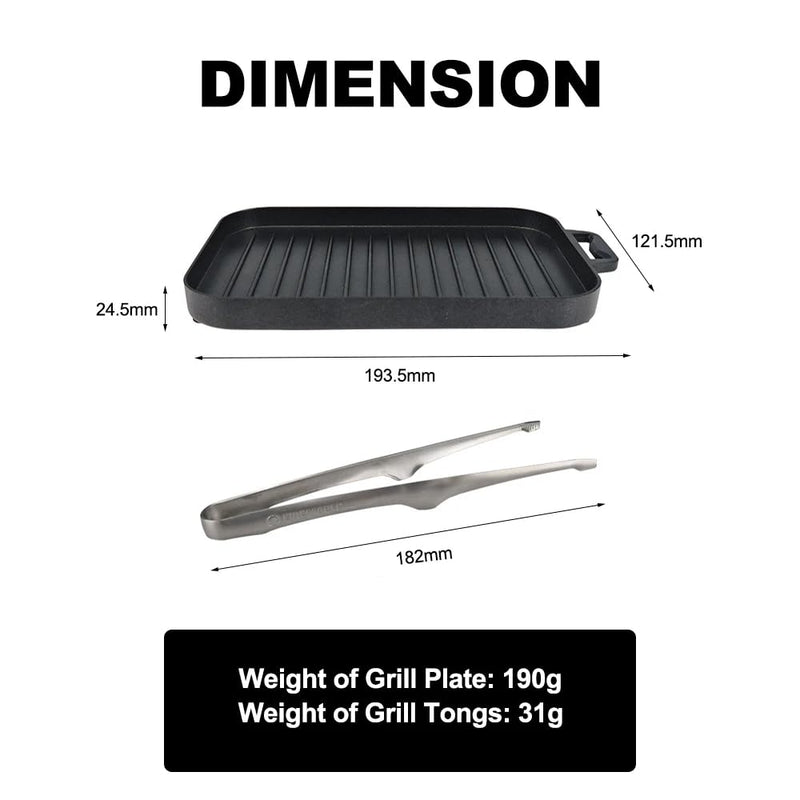 Fire-Maple Compact Aluminium Alloy Mini Griddle Set with Stainless Steel Tongs - Portable Heating Kit for Outdoor and Indoor Use