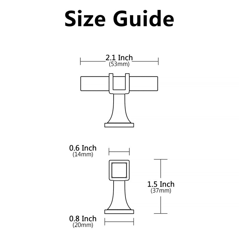 Alzassbg 10 Pack Gold Cabinet Knobs, 2 Inch(51mm) Diameter Cabinet Hardware Square T Bar Knobs for Cupboard and Drawers AL6094BB 2" Diameter