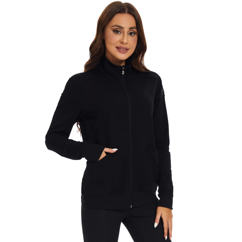 Meanzoo Women's Scrubs Jacket Zip Front Warm-up Jacket Black Medium