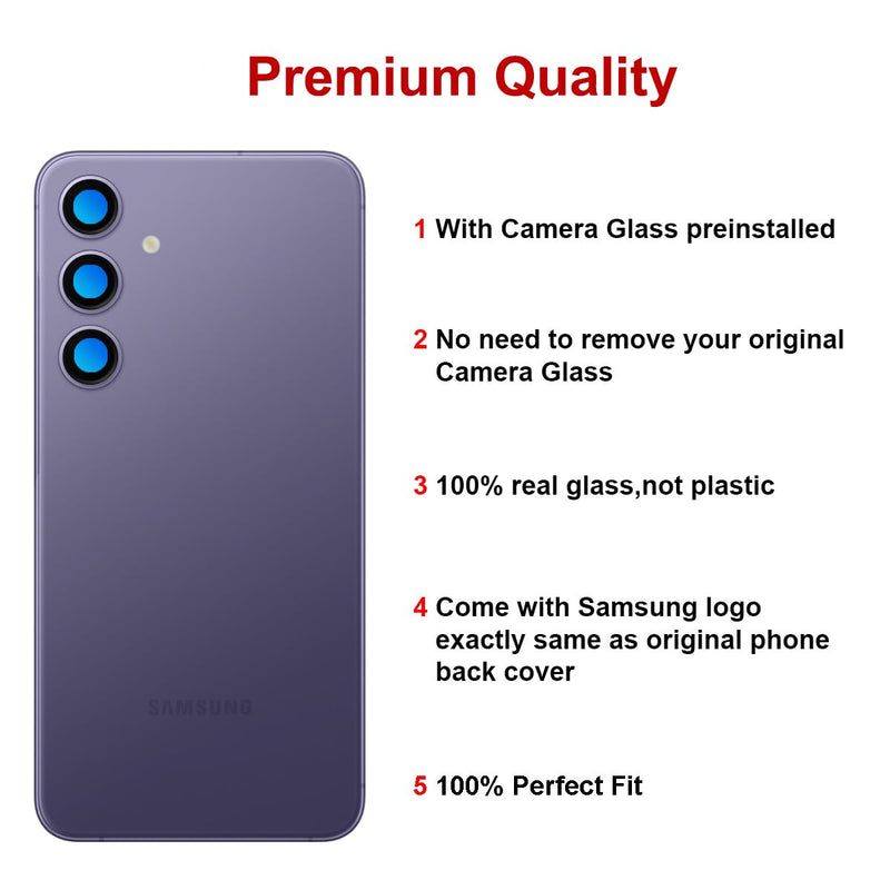 Rear Back Glass Replacement for Samsung Galaxy S24 6.2-inches with Reparing Toolkit (Cobalt Violet) Cobalt Violet