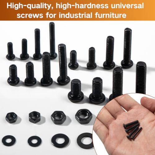 VAPKER 835Pcs Pan Head Machine Screws,M3 M3.5 M4 M5 Metric Phillips Drive Cross Fully Threaded Round Head Carbon Steel Black Oxide Bolts Nuts Washers Set