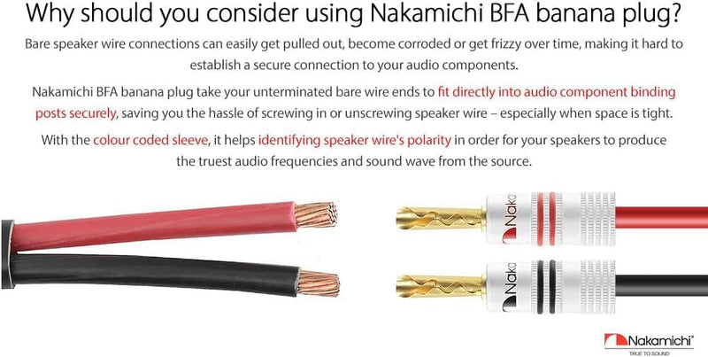 Nakamichi Excel Series 24k Gold Plated BFA Banana Plug 12-18 AWG Gauge Size 4mm for Speakers Amplifier Hi-Fi AV Stereo Home Theatre Audio Wire Cable Screw Connector, 10 Pcs (5-Pairs) 10 Pcs (5-Pairs)