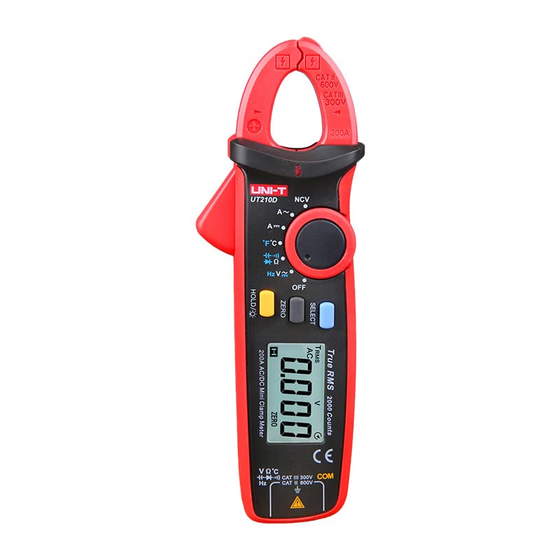 UNI-T UT210D Mini Clamp Meter, AC/DC Current Tester with Peak Hold & Data Hold, Measures DC Current from 0.1mA to 100A, True RMS, NCV, CAT III 600V for Inrush Current, Motor & PCB Repair