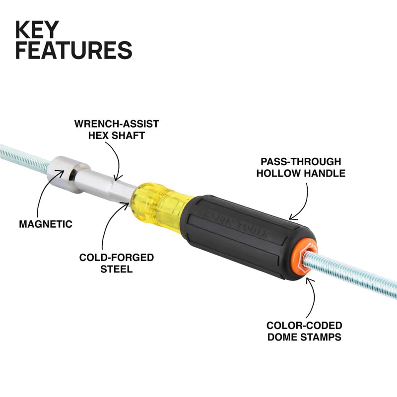 Klein Tools 65456MAG Heavy-Duty Hollow-Shaft Nut Driver Set, Magnetic, Color-Coded Hex Sizes 1/4 to 9/16-Inch, Cushion-Grip Handles, 6-Piece 6-Piece Set