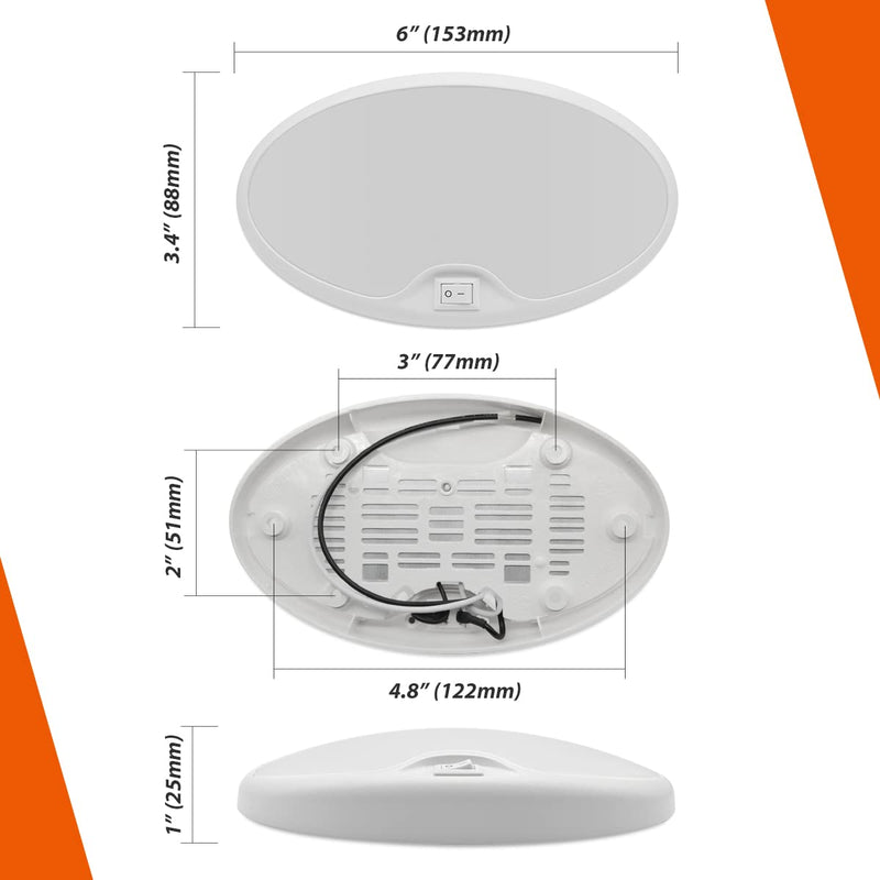 Dream lighting 12v RV Interior Light with On/Off Switch 6 inch Oval LED Ceiling Light 4.5W 3500K Soft White Lighting, Pack of 1 A: 3500K, Pack 1