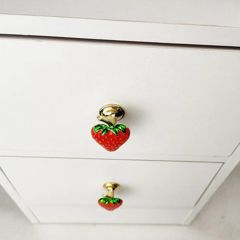 10 Pcs Fruit Strawberry Shape Metal knobs Cabinet Drawer Knob Pull Handle, Furniture Decorative Wardrobe Closet Cupboard Dresser Handles (Red) Red 10