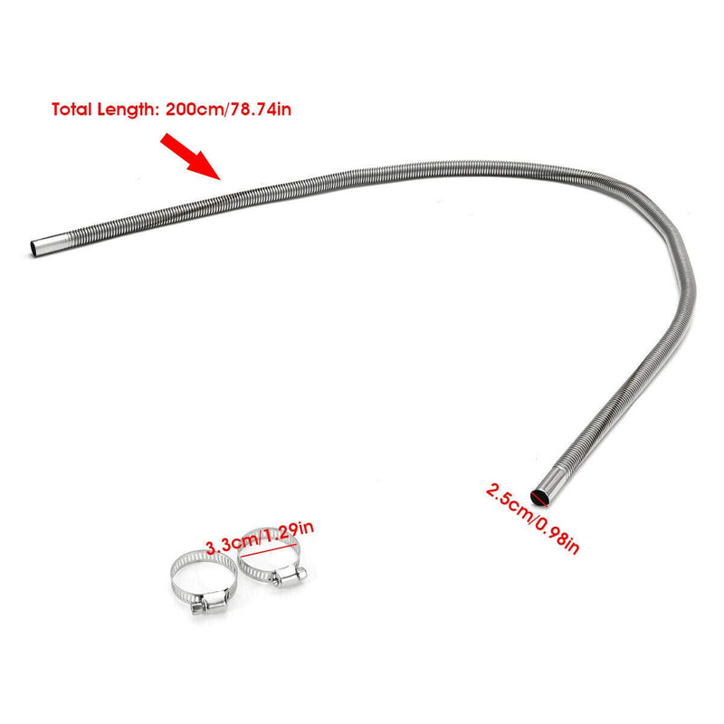 COLOR TREE 78.7inch Universal Stainless Steel Exhaust Pipe 1inch ID Parking Air Heater Tank Diesel Gas Vent Hose Length for Car Truck 2M / 2.5CM