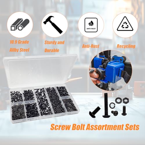 955PCS M3 Screw Assortment Kit, Metric Screw Assortment, M3 x 6/8/12/16/20mm Screw Bolt Assortment Sets, Hex Socket Button Head Bolts Nuts Kit M3-955PCS