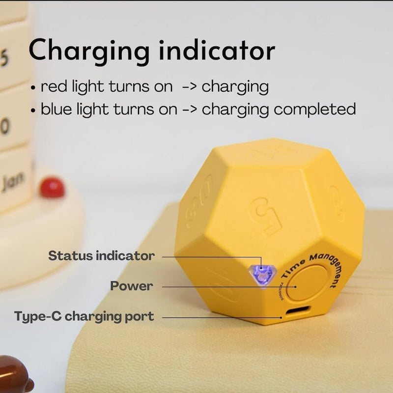 Rotating Pomodoro Timer Rechargeable Productivity Timer,Shower Timer Waterproof,Magnetic Flip Mute,Vibrate & Sound Alert,Timer for Kitchen Cooking,Kids Study,Desk,ADHD (Yellow&White&Pink) Yellow&white&pink