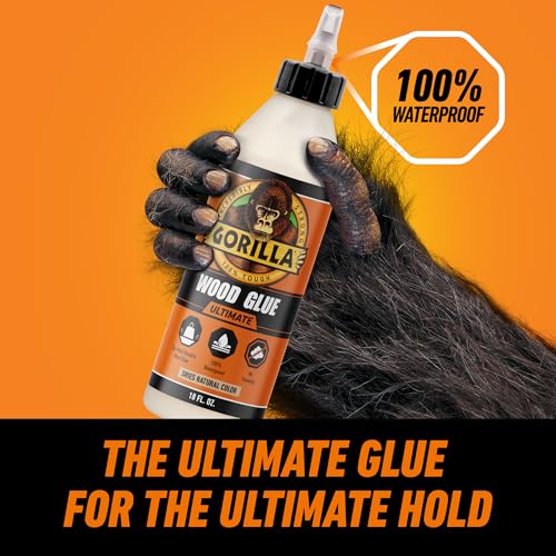 Gorilla Ultimate Waterproof Wood Glue, Natural Color, 18 oz 1 Pack Bottle 18oz