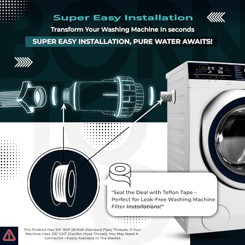 Inline Water Filter for Washing Machine | Washer Hose Filter & Water Softener with Crystal Resin Balls | 100% Leakproof Design