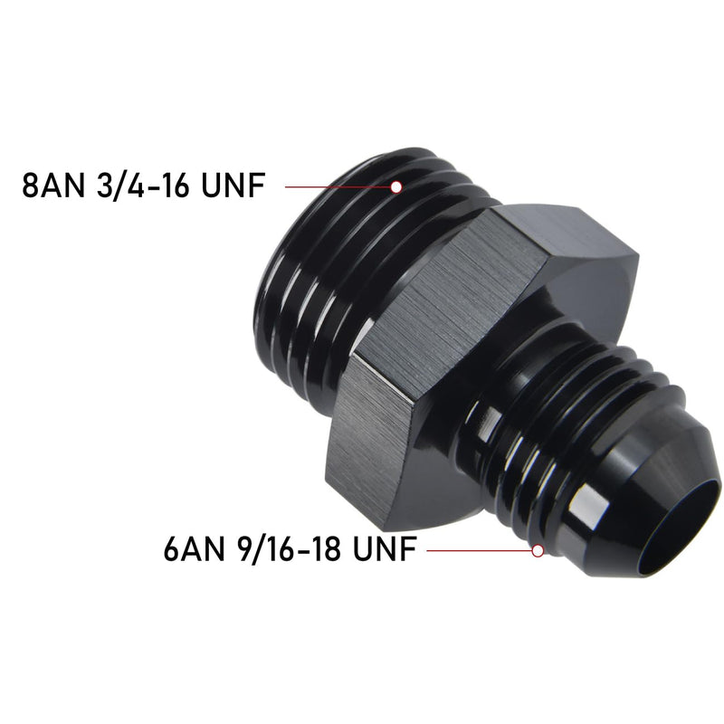 6AN Male Flare to 8AN ORB O-ring Boss Fuel Pump Rail Adapter Fitting Aluminum Black, Pack of 2 6AN to 8AN ORB Black - 2PCS