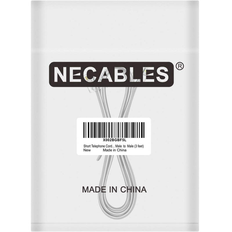 Phone Cord 3ft Telephone Cord Phone Line Cord RJ11 6P4C Male to Male for Landline Phone and Fax - 3 Feet