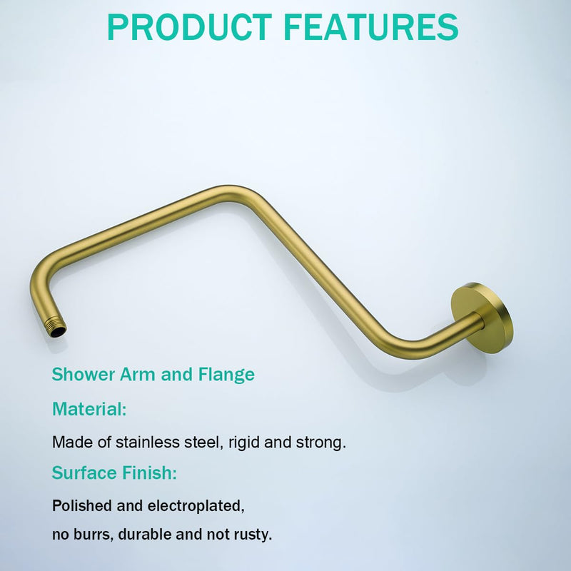 16 Inches Shower Arm with Flange,S Shaped Gooseneck Shower Head Arm,High Rise Shower Head Extension Arm,Champagne Bronze,SE-RD91058-16CB Round Flange-16″ Champagne Bronze